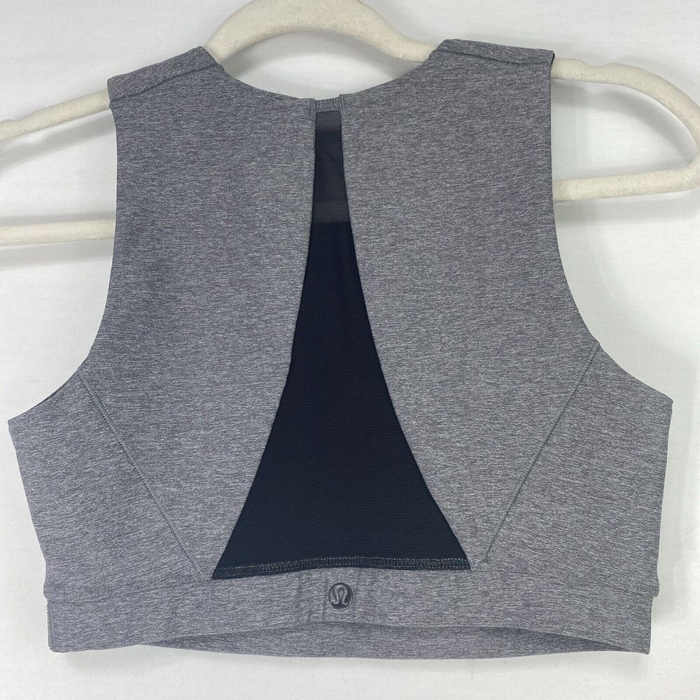 Lululemon Short Stop Bra High-Neck Size 6 Heathered Slate Gray Black Energy Yoga